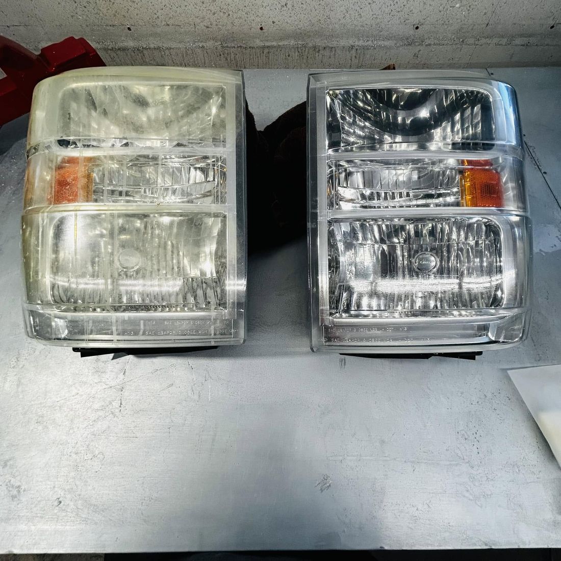 Ford truck headlights before and after headlight restoration in Richfield, Utah
