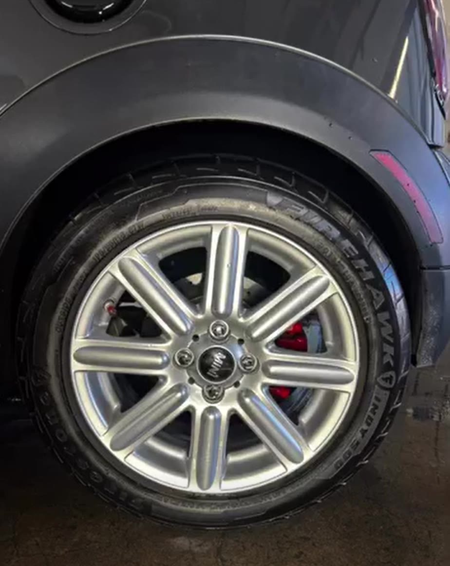 Clean MINI Cooper wheel and tire after an auto detail in Richfield, Utah